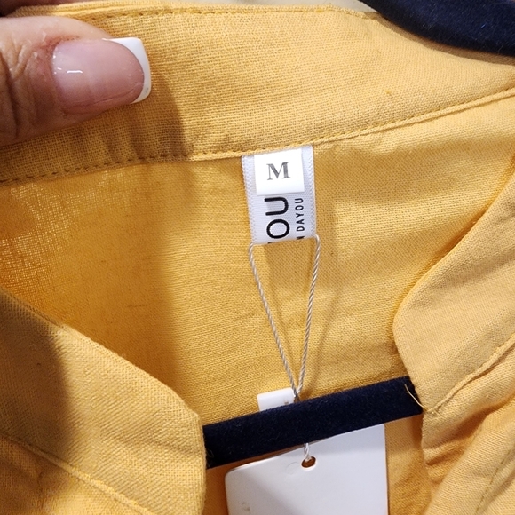 DAYOU women's Yellow Mustard Button Down Shirt size M NWT - Picture 4 of 12